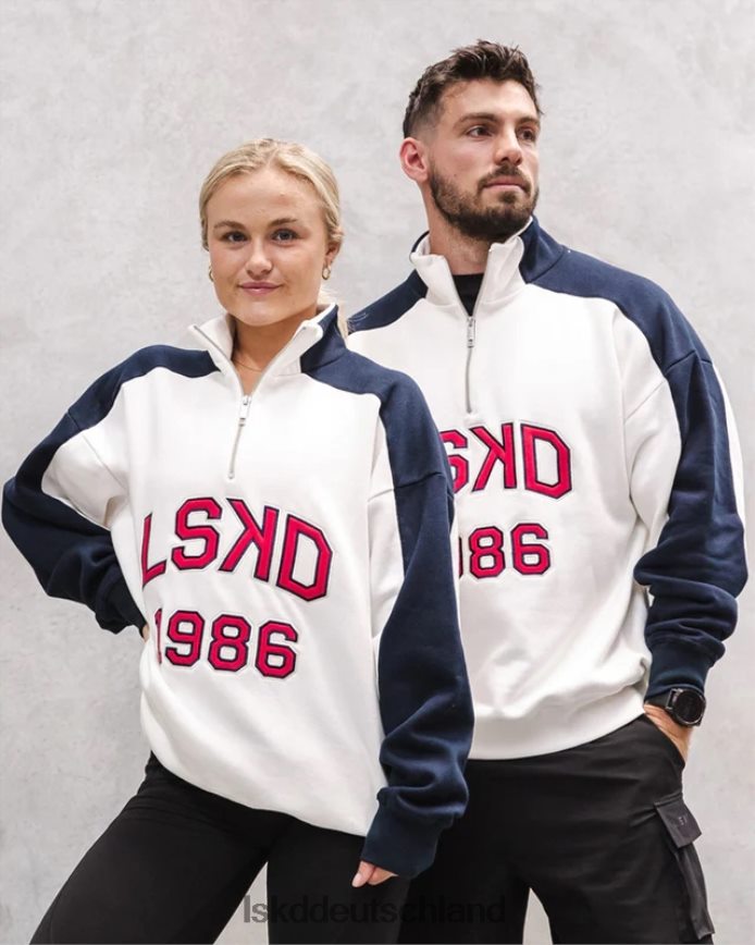 unisex LSKD alumni 1/4-Reißverschluss-Pullover in Übergröße – Marine-Rot Bekleidung VD2NLV408