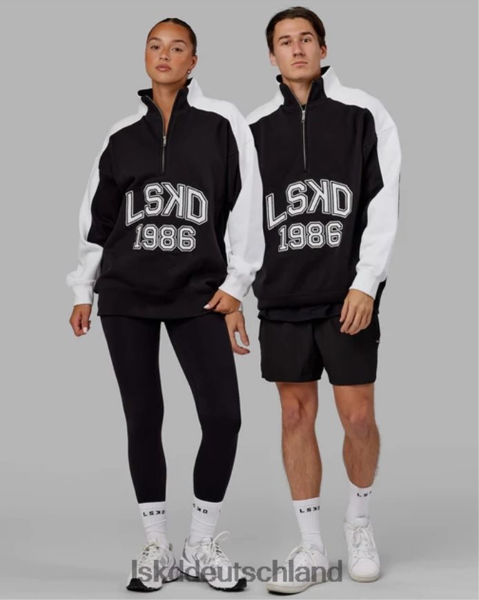 unisex LSKD alumni 1/4-Reißverschluss-Pullover in Übergröße – Schwarz-Weiß Bekleidung VD2NLV448
