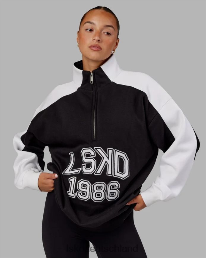 unisex LSKD alumni 1/4-Reißverschluss-Pullover in Übergröße – Schwarz-Weiß Bekleidung VD2NLV448