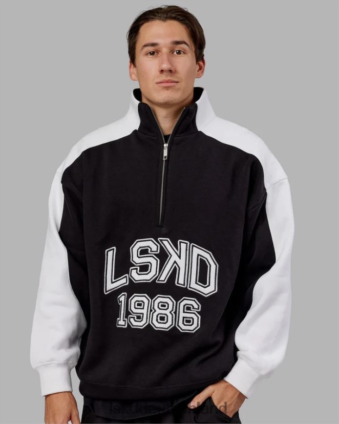 unisex LSKD alumni 1/4-Reißverschluss-Pullover in Übergröße – Schwarz-Weiß Bekleidung VD2NLV448