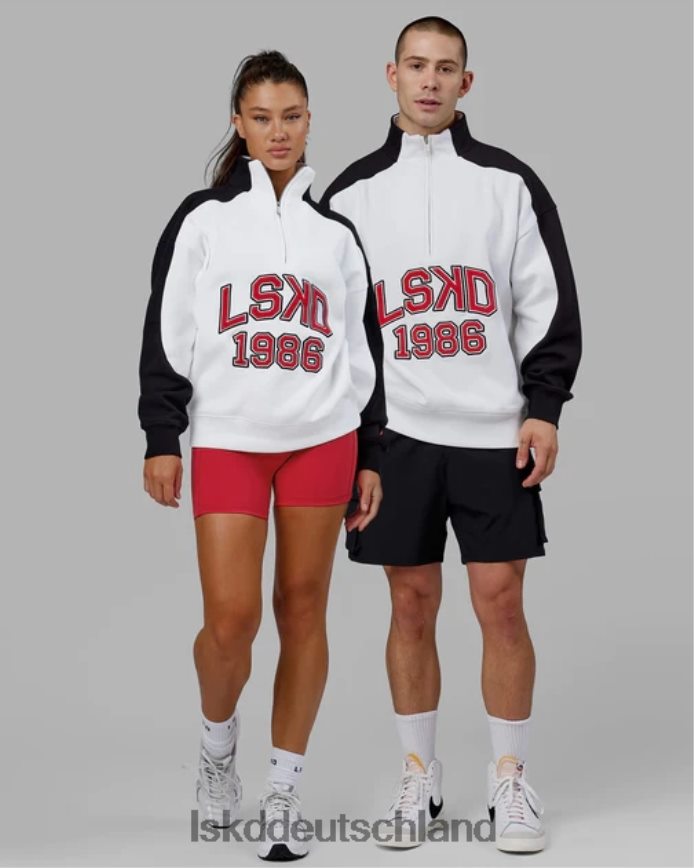 unisex LSKD alumni 1/4-Reißverschluss-Pullover in Übergröße – Weiß-Scharlachrot Bekleidung VD2NLV404
