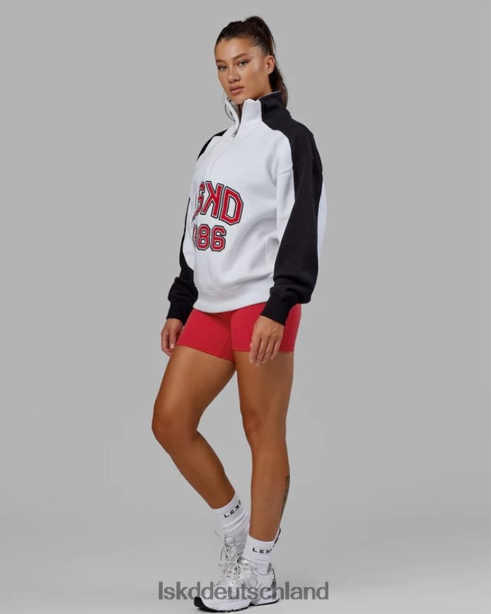 unisex LSKD alumni 1/4-Reißverschluss-Pullover in Übergröße – Weiß-Scharlachrot Bekleidung VD2NLV404