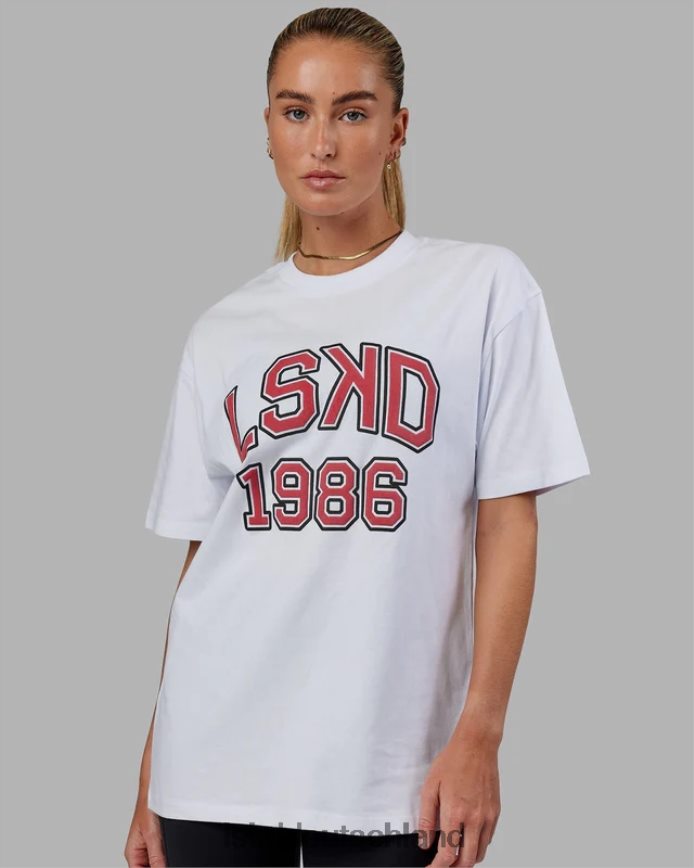 unisex LSKD Alumni-Schwergewichts-T-Shirt in Übergröße – weiß-rot Bekleidung VD2NLV330