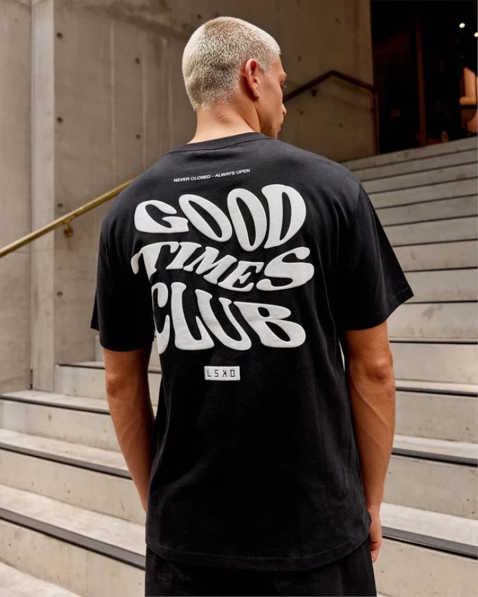 unisex LSKD Good Times Schwergewichts-T-Shirt in Übergröße – schwarz-weiß Bekleidung VD2NLV328