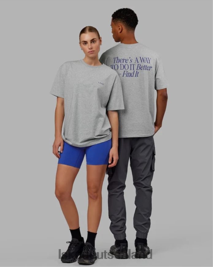 unisex LSKD vs4 flxcotton T-Shirt in Übergröße – Hellgrau meliert-Power-Kobalt Bekleidung VD2NLV255