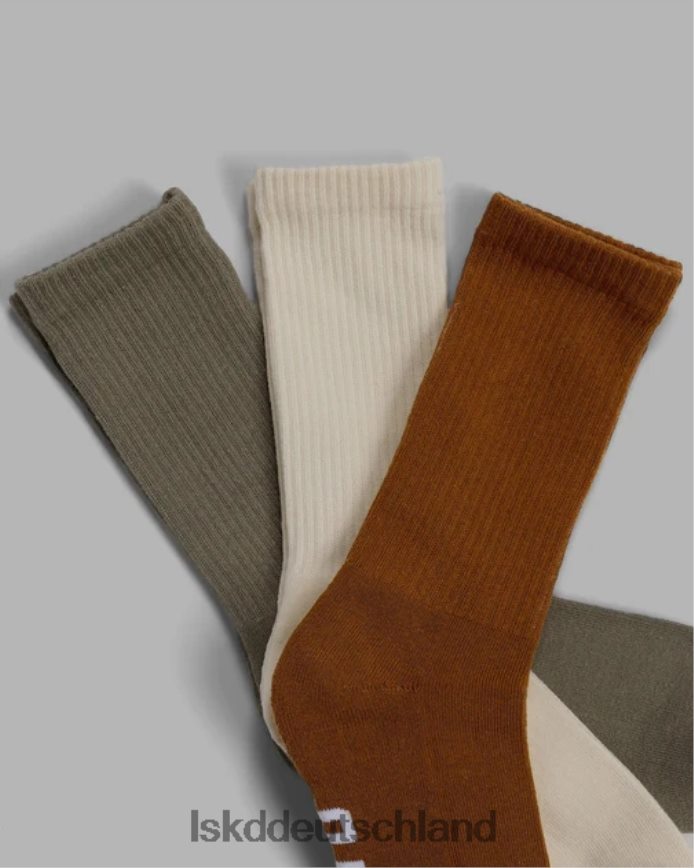 unisex LSKD Essential 3er-Pack Crew-Socken – Khaki/Creme/Rot Zubehör VD2NLV869